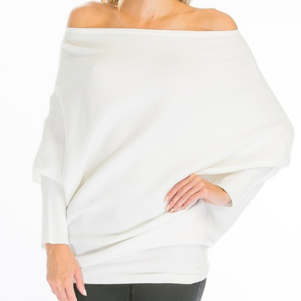 White Cashmere blend off the shoulder sweater - Picture 4 of 15